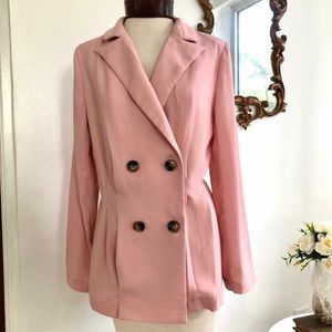 SHEIN Pink Double Breasted Blazer Pleated Details
